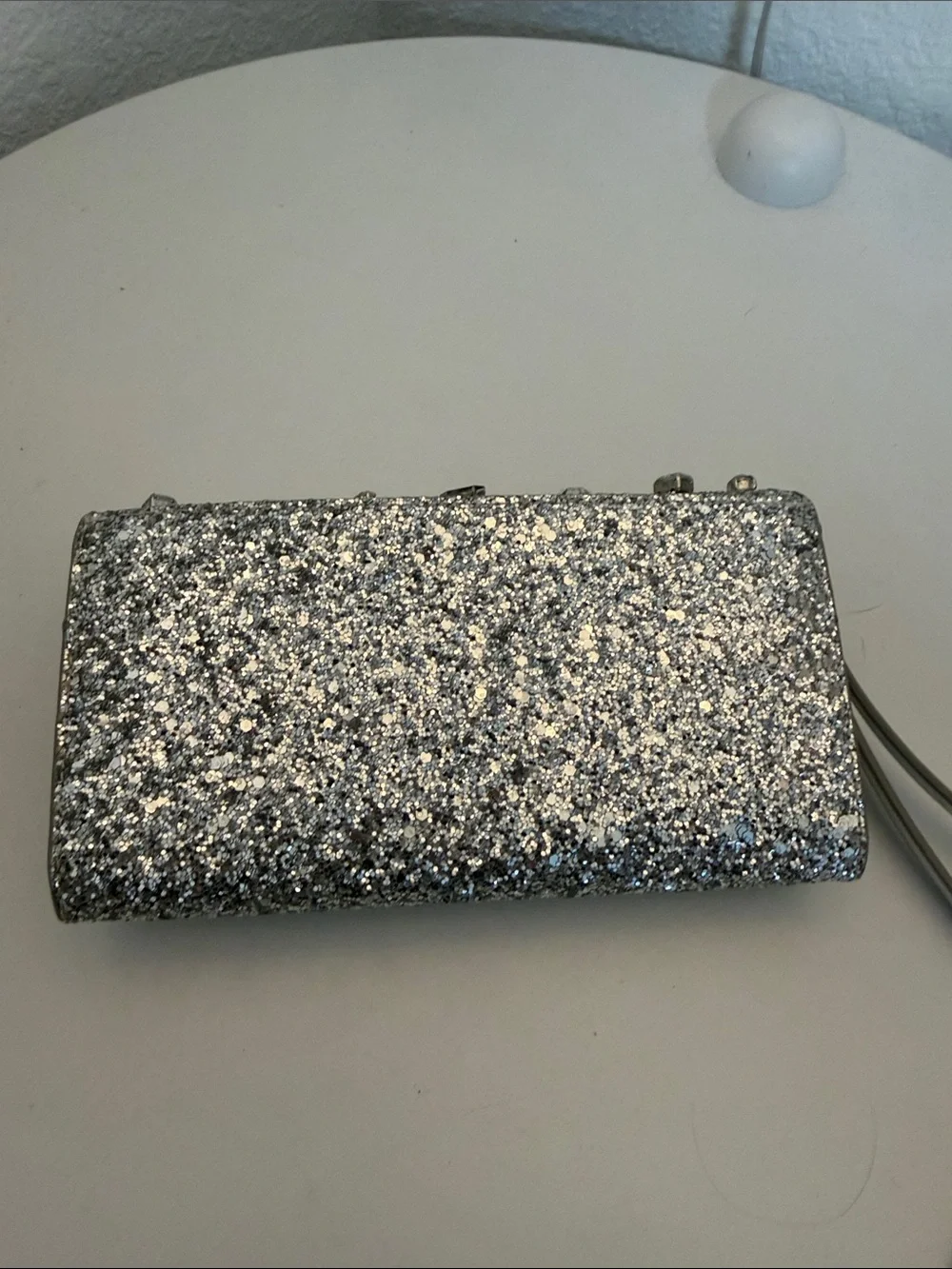 kate spade Silver Glitter Jeweled Wristlet Clutch